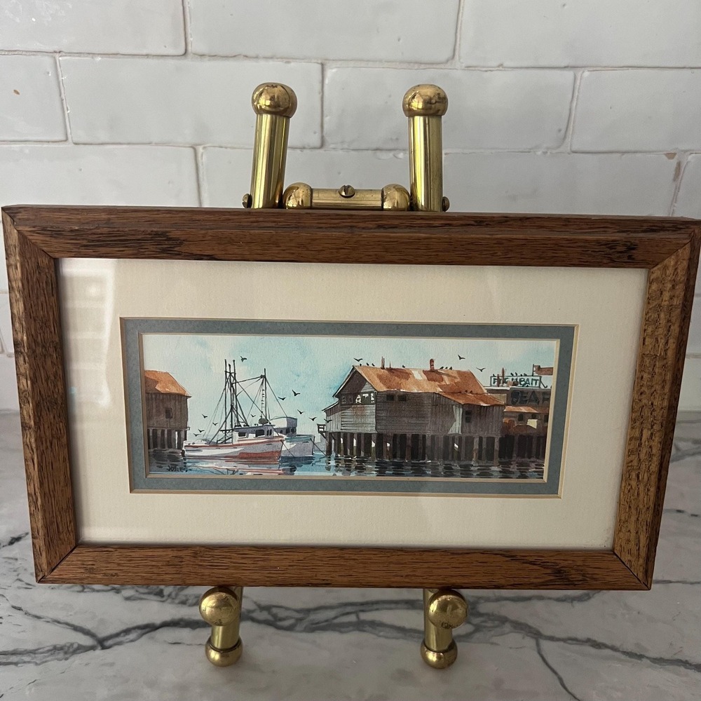 Original watercolor framed harbor scene signed by Betsy Jones‎